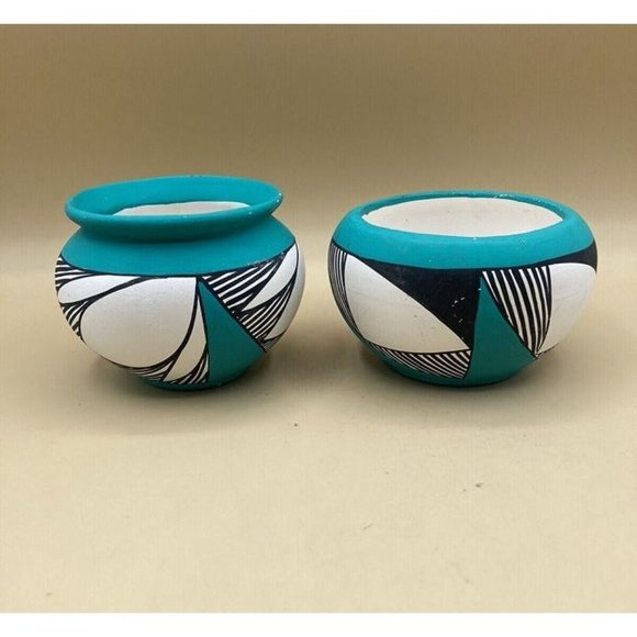 New Mexico 1994 Pueblo Pottery Teal Blue Vase Native American Vessel LOT 2 READ - Picture 6 of 12